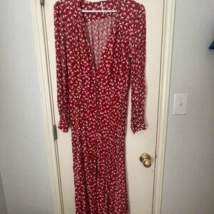 Free People Red and White Long Sleeve Dress